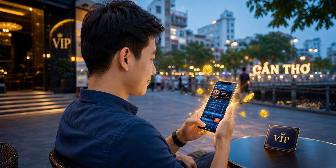 Giao diện ứng dụng casino sáng đèn neon tại Cần Thơ – minh họa game bài Phỏm trực tuyến