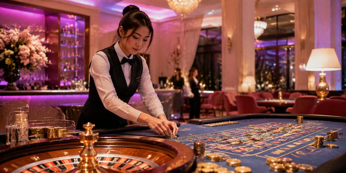 Bánh xe roulette với đèn neon – minh họa trò chơi casino trực tuyến
