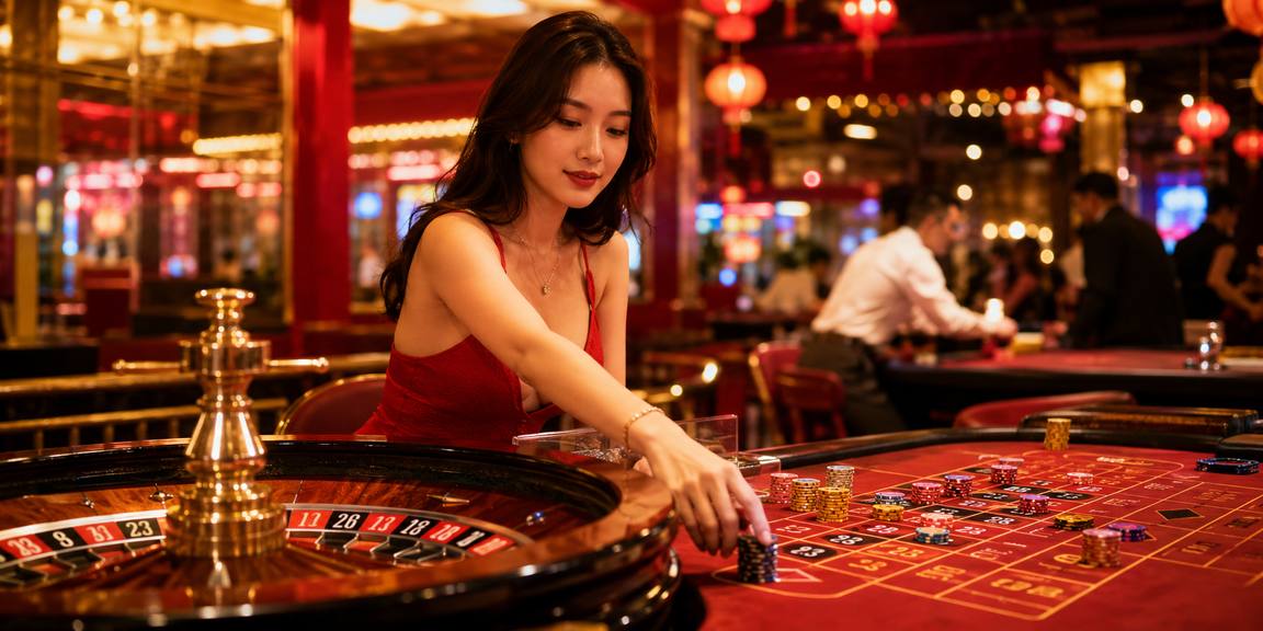 Người mẫu Việt Nam bên bàn roulette – minh họa trải nghiệm casino trực tuyến